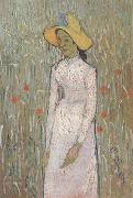 Vincent Van Gogh Young Girl Standing against a Background of Wheat (nn04) oil on canvas